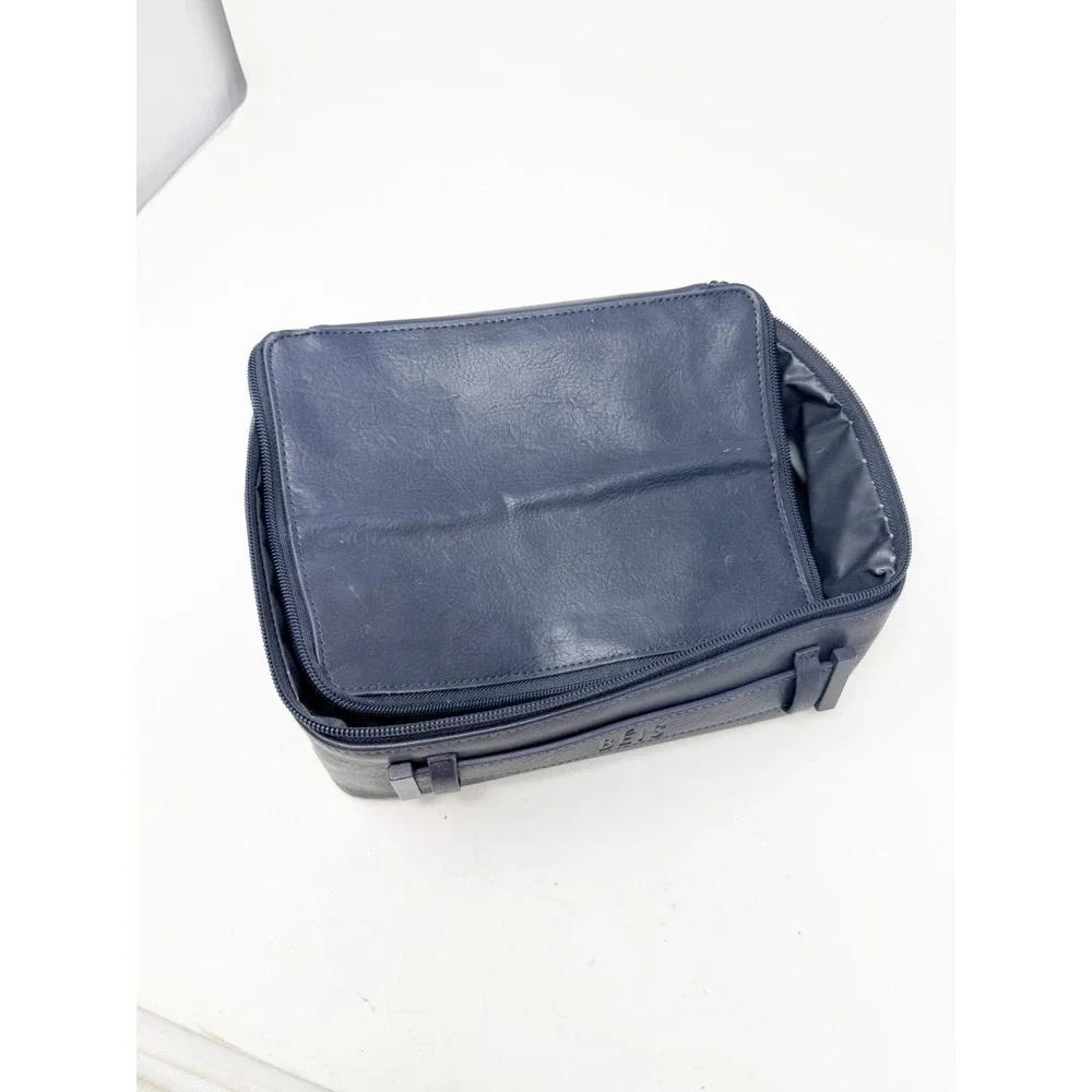 BÉIS The Cosmetic Case Faux Leather Travel Makeup Organizer Beauty Bag Navy